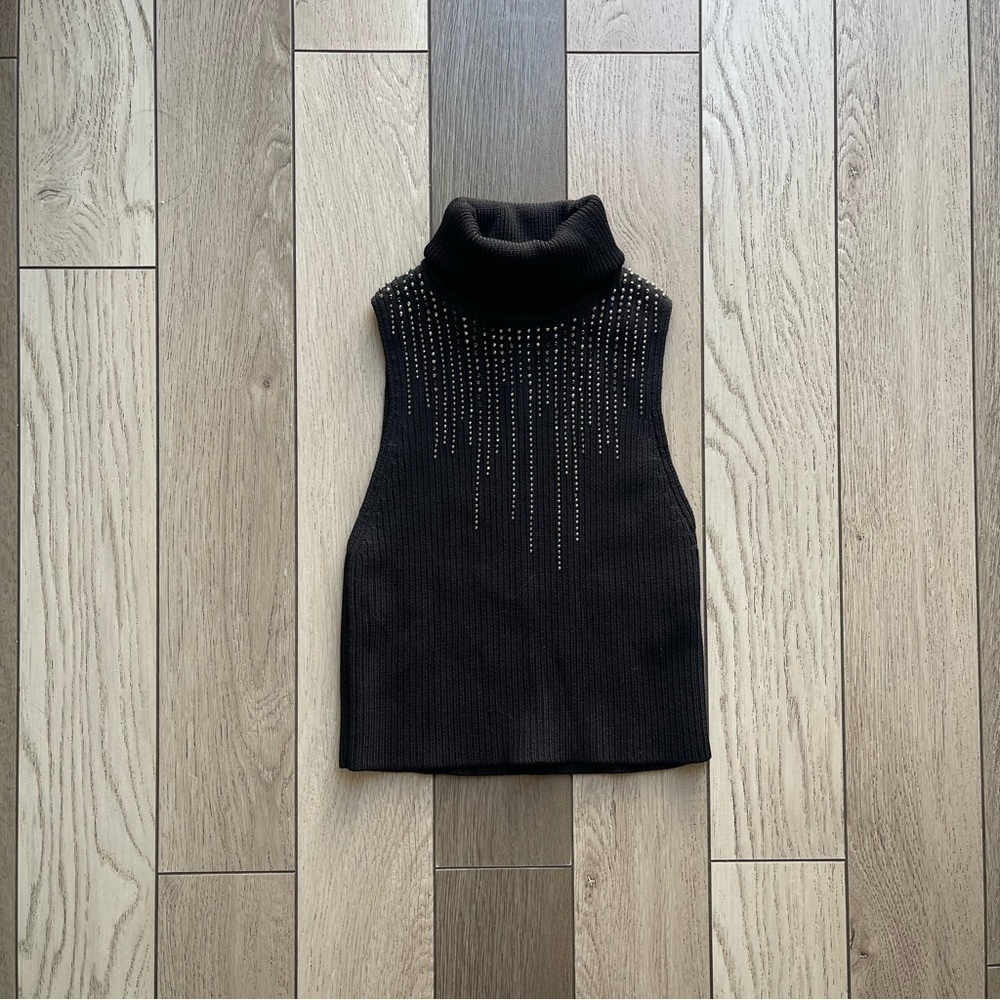 Zara Black Sleeveless Turtleneck with Studded Design